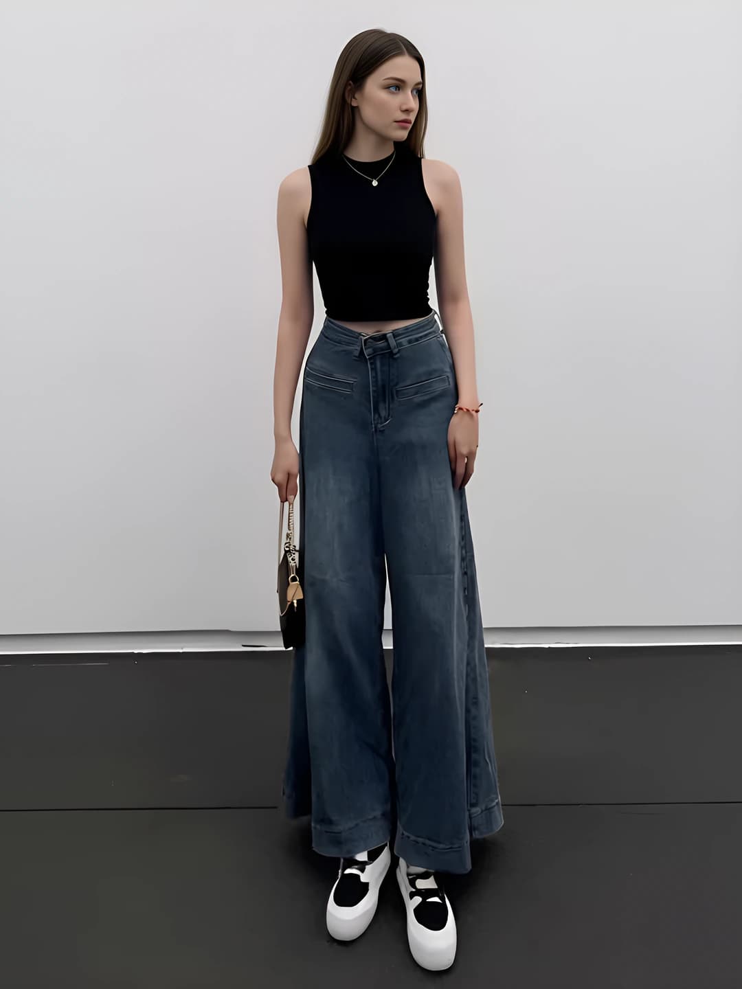 Women's high waist, loose fit, slimming, retro, Korean style, spring-autumn 2026, wide and flared jeans