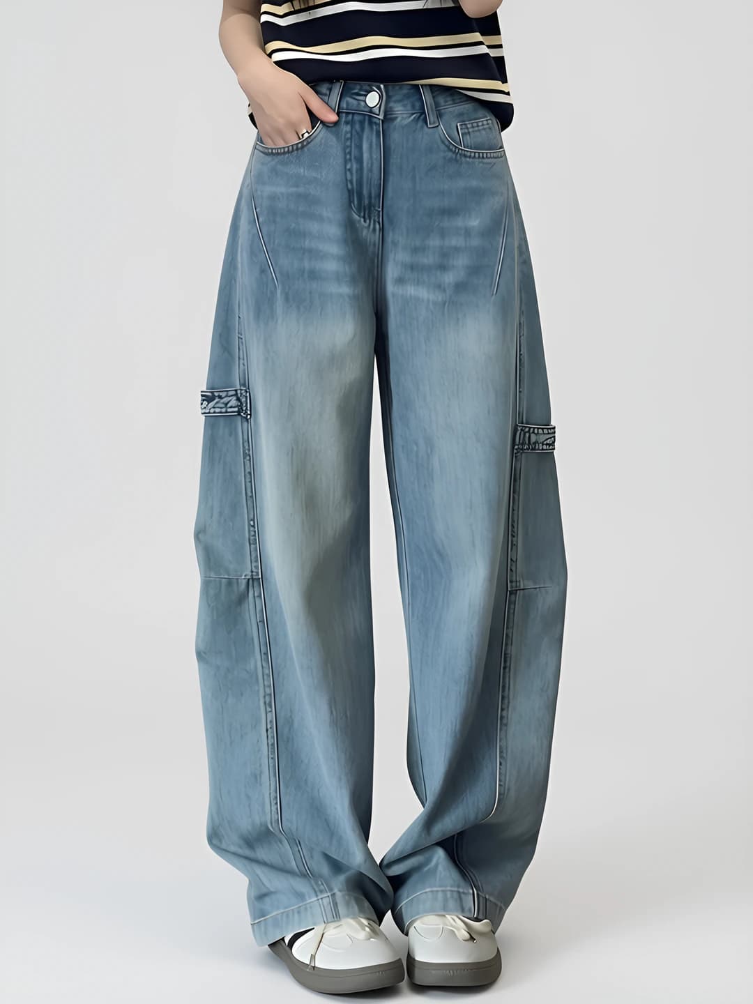 Women's wide and flared jeans loose fit high waist spring-autumn