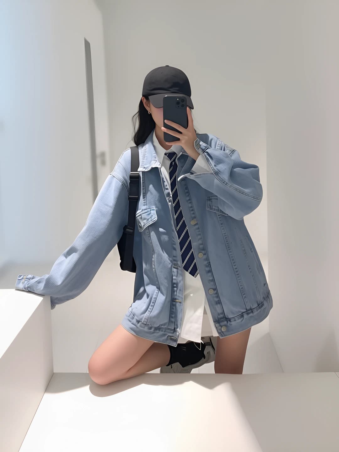 Women's 2026 spring-autumn denim jacket, Korean style, loose fit, casual retro, long sleeve, POLO collar