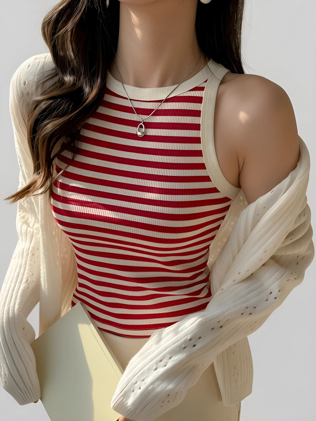 Women's striped tank top, slim fit, sleeveless, Korean style, 2026