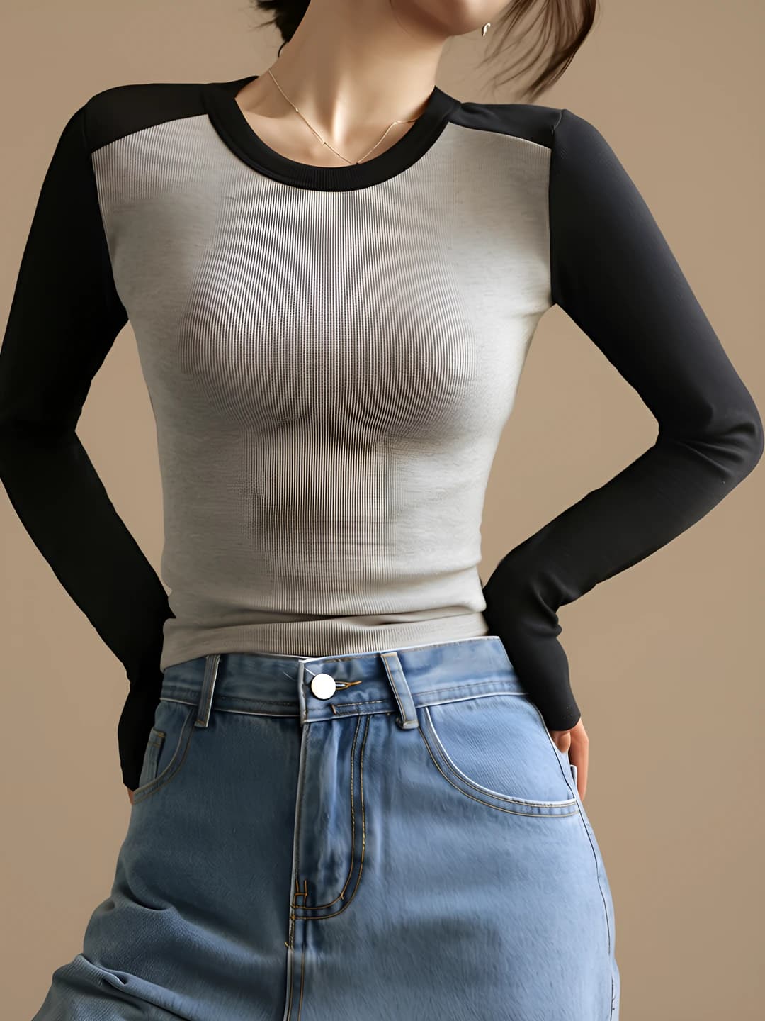 Women's autumn-winter long sleeve crew neck slim fit slimming solid colour long-sleeve base top