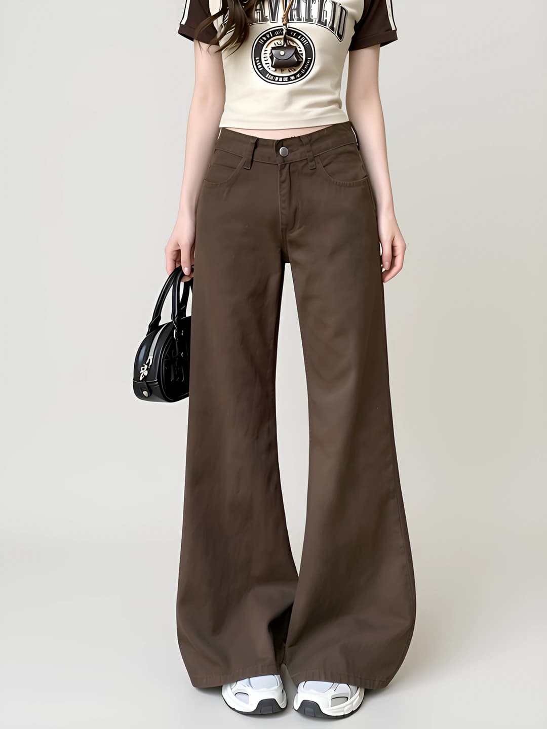 Women's wide and flared jeans, high waist, trousers, loose fit, spring-autumn, casual style