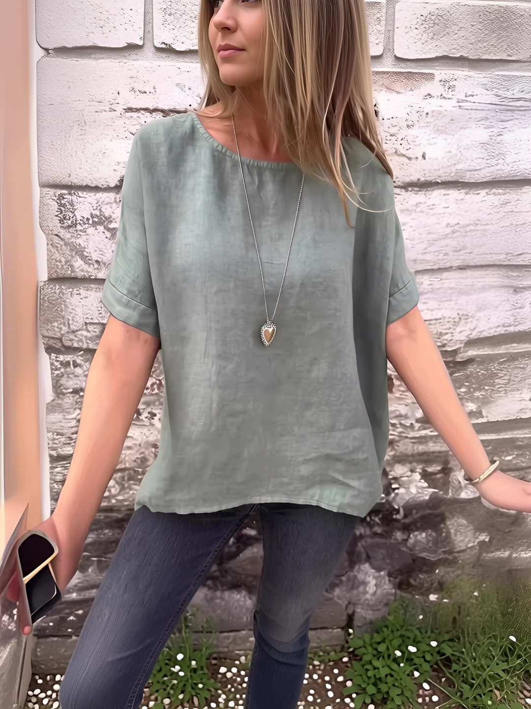 Women's 2026 spring-summer crew neck long sleeve cotton-linen loose fit t-shirt