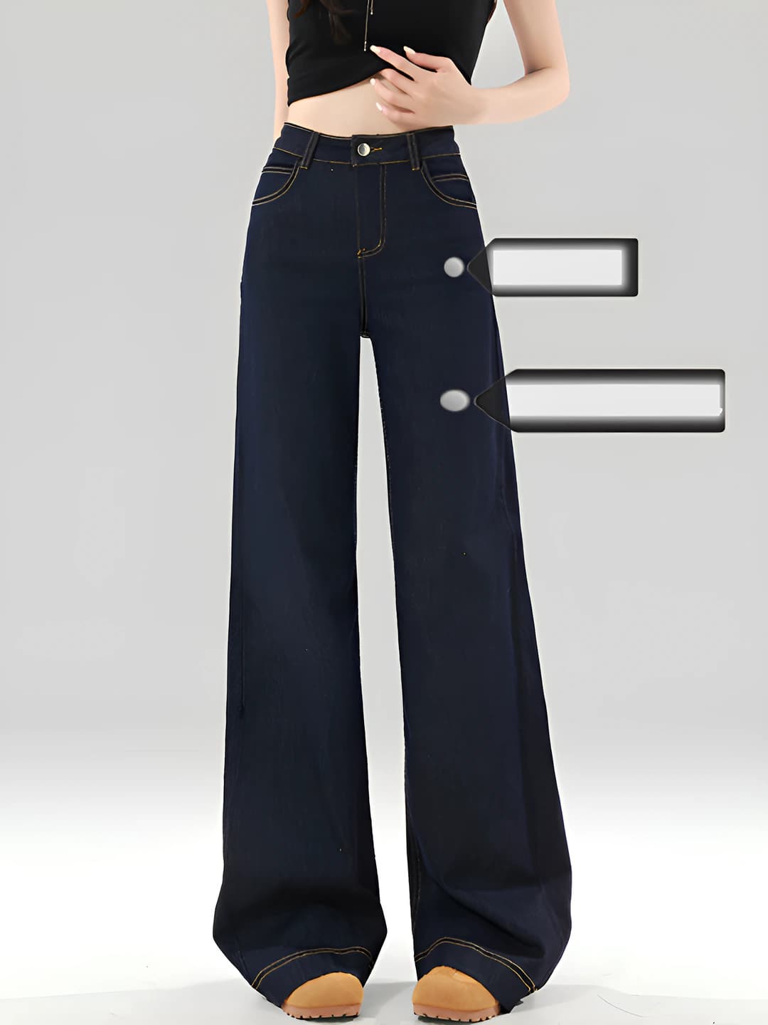 Women's wide and flared jeans, high waist, loose fit, straight cut, trousers, spring-autumn, 50% (inclusive)-70% (exclusive) cotton, slimming