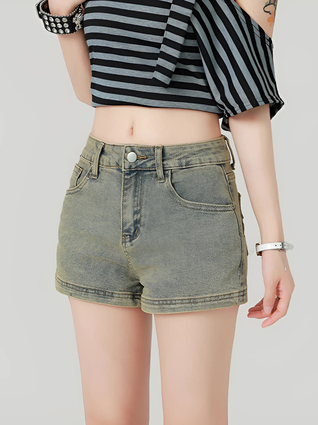 Women's high waist straight cut denim shorts for spring-summer, slimming, street style