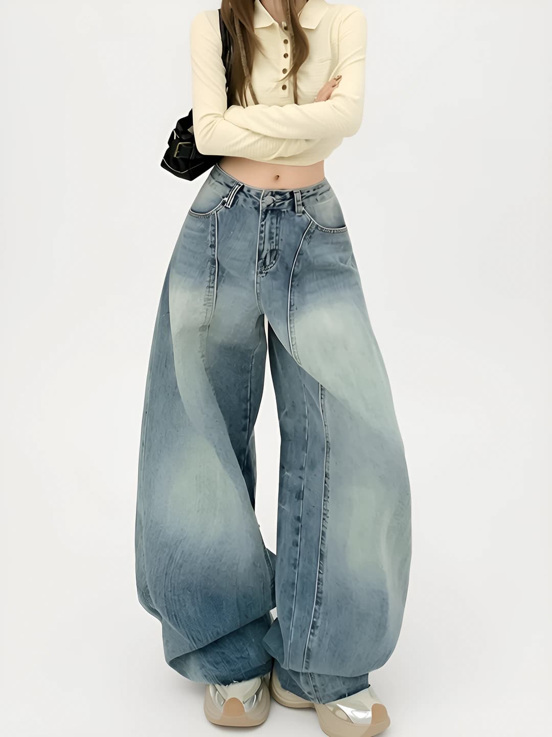 Women's wide and flared jeans, Korean style, high waist, slimming, spring-autumn, loose fit