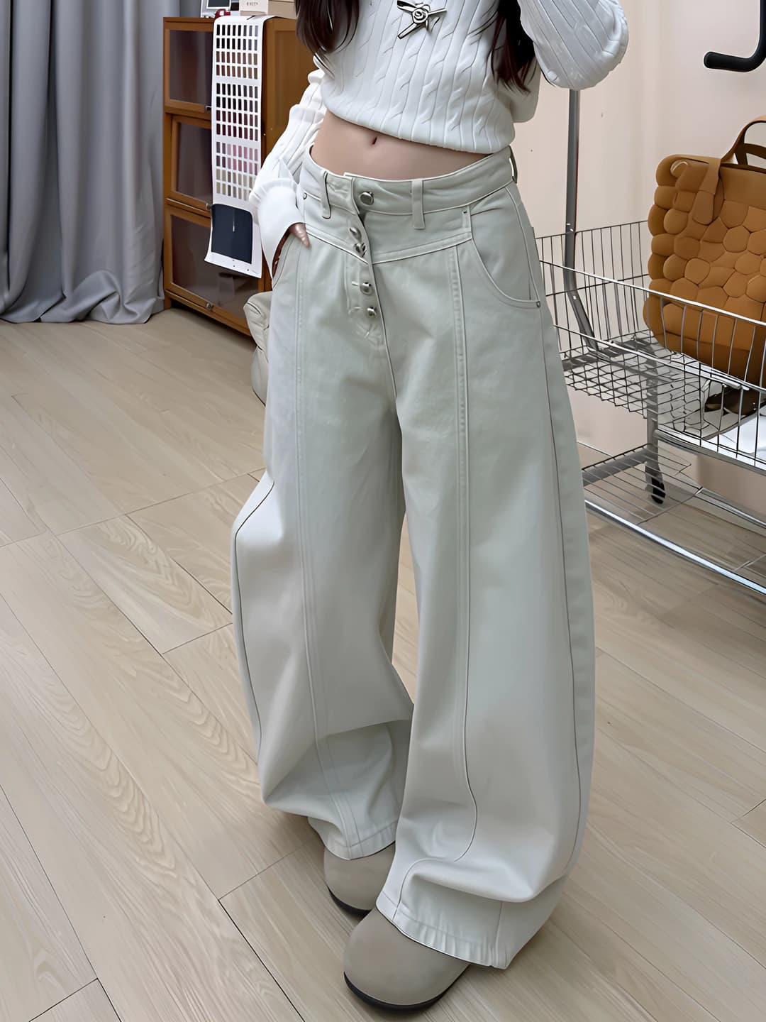 Женские широкие и расклешенные джинсы, высокая талия, прямой крой, свободный крой, весна-осень, повседневный, стиль преппи