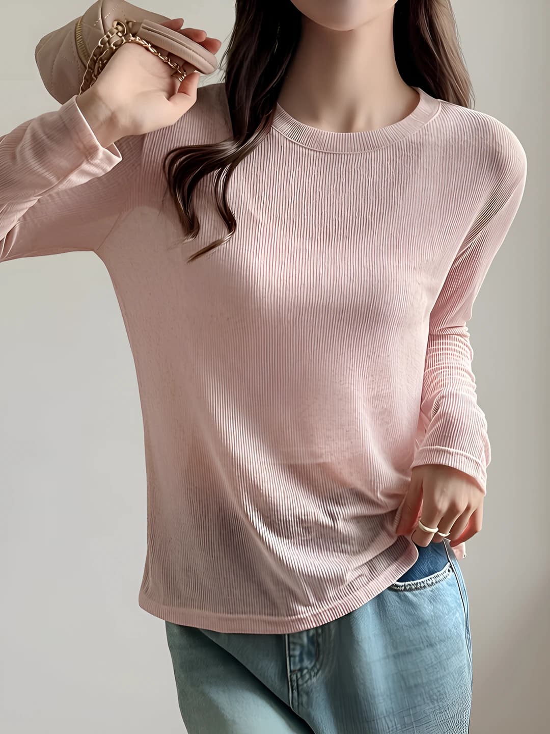 Women's long sleeve longsleeve, Korean style, sun-protective, crew neck, solid colour, loose fit, casual style