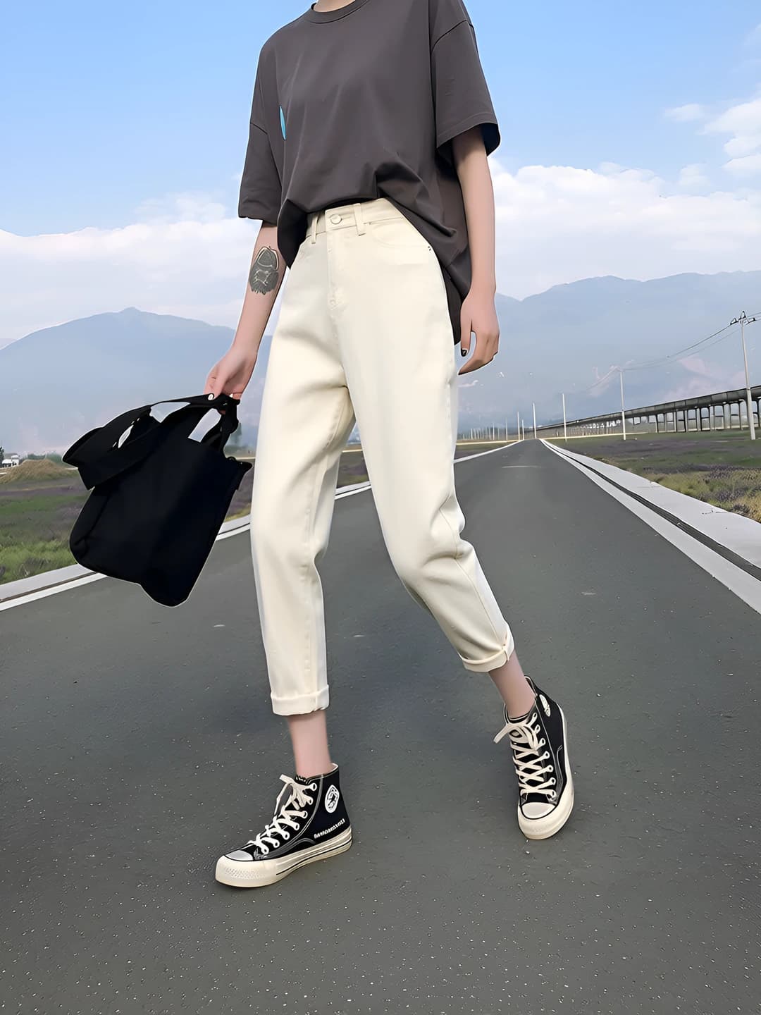 Women's high waist loose fit mom jeans, thin, ankle-length trousers, slimming, for petite