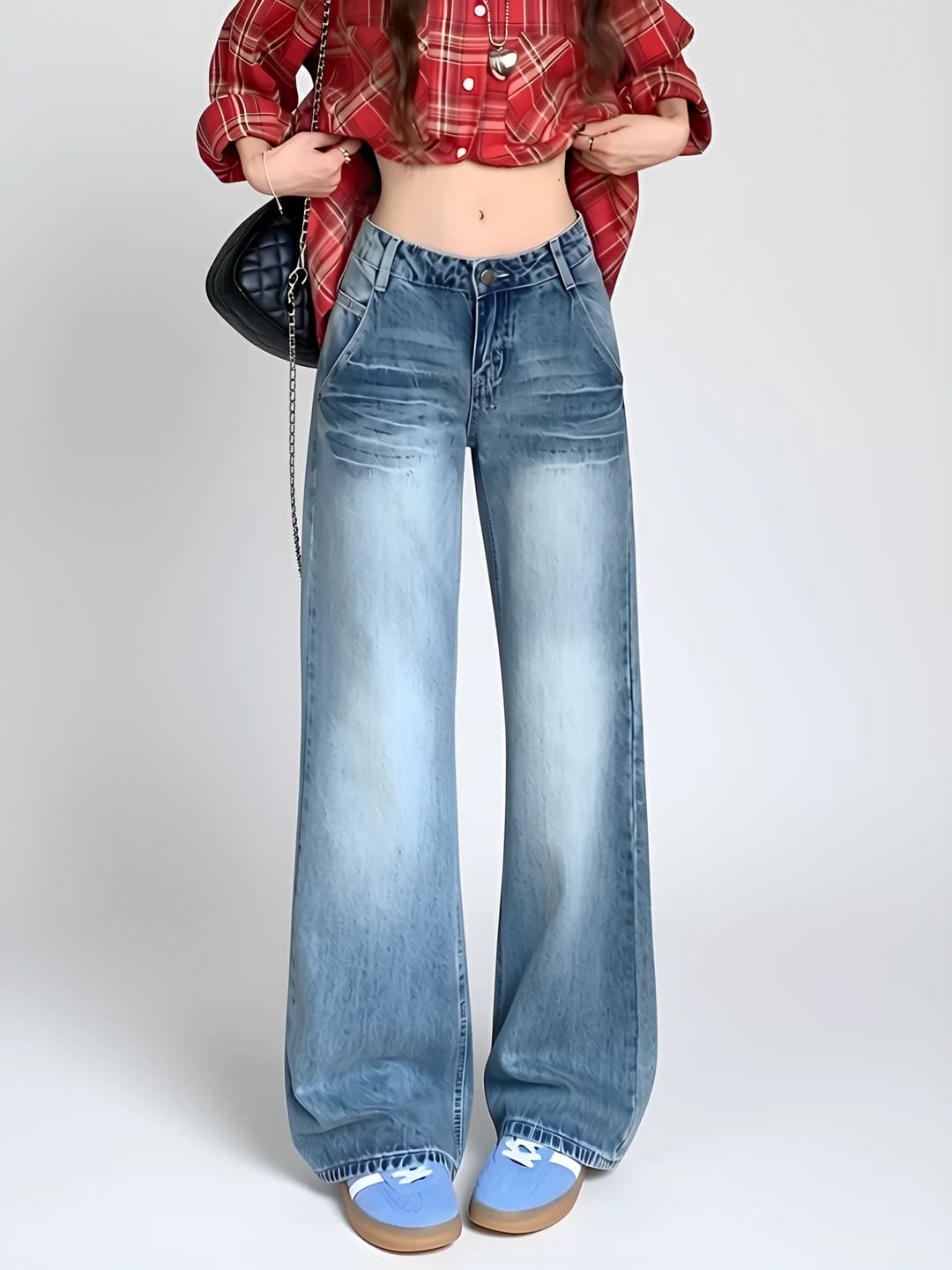 Women's retro wide-leg jeans 2026 spring-autumn, high waist, straight cut, trousers, casual style