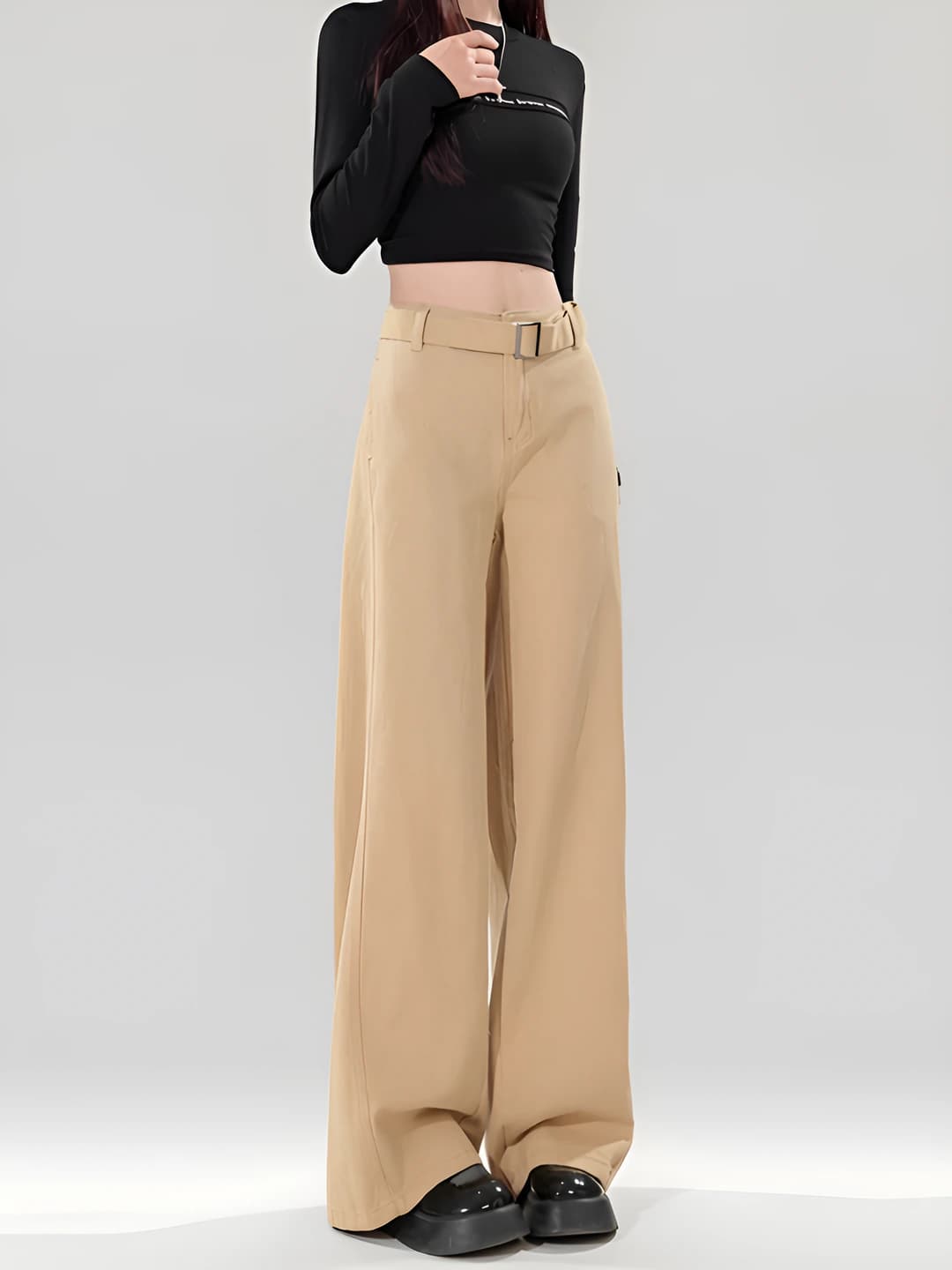 Ayollar uchun baland belli keng jinsi shim, bahor-kuz, nozik ko'rsatadigan, bo'sh (oversize) fit, 50%-70% paxta