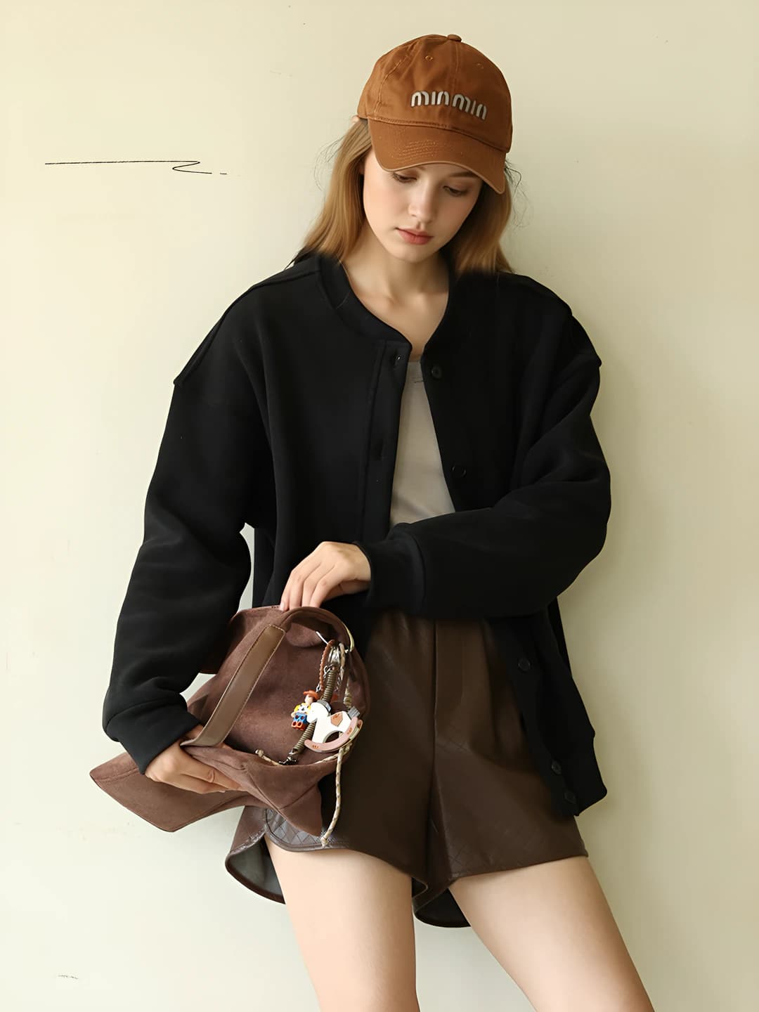 Women's autumn-winter warm polar fleece cardigan, solid colour, long sleeve, loose fit, slimming, casual style