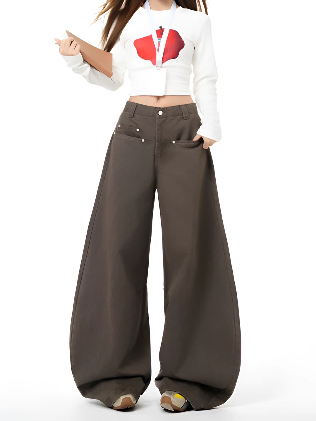 Women's loose fit straight cut jeans, high waist, solid colour, casual, spring-autumn