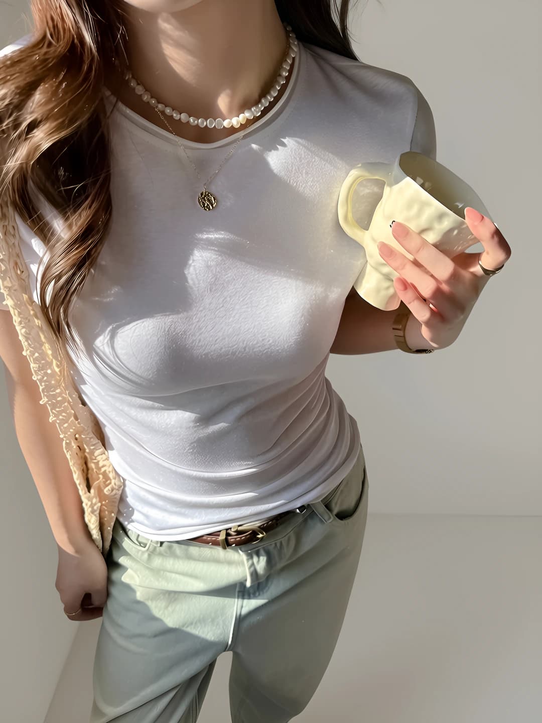 Women's summer short sleeve crew neck slim fit solid colour t-shirt