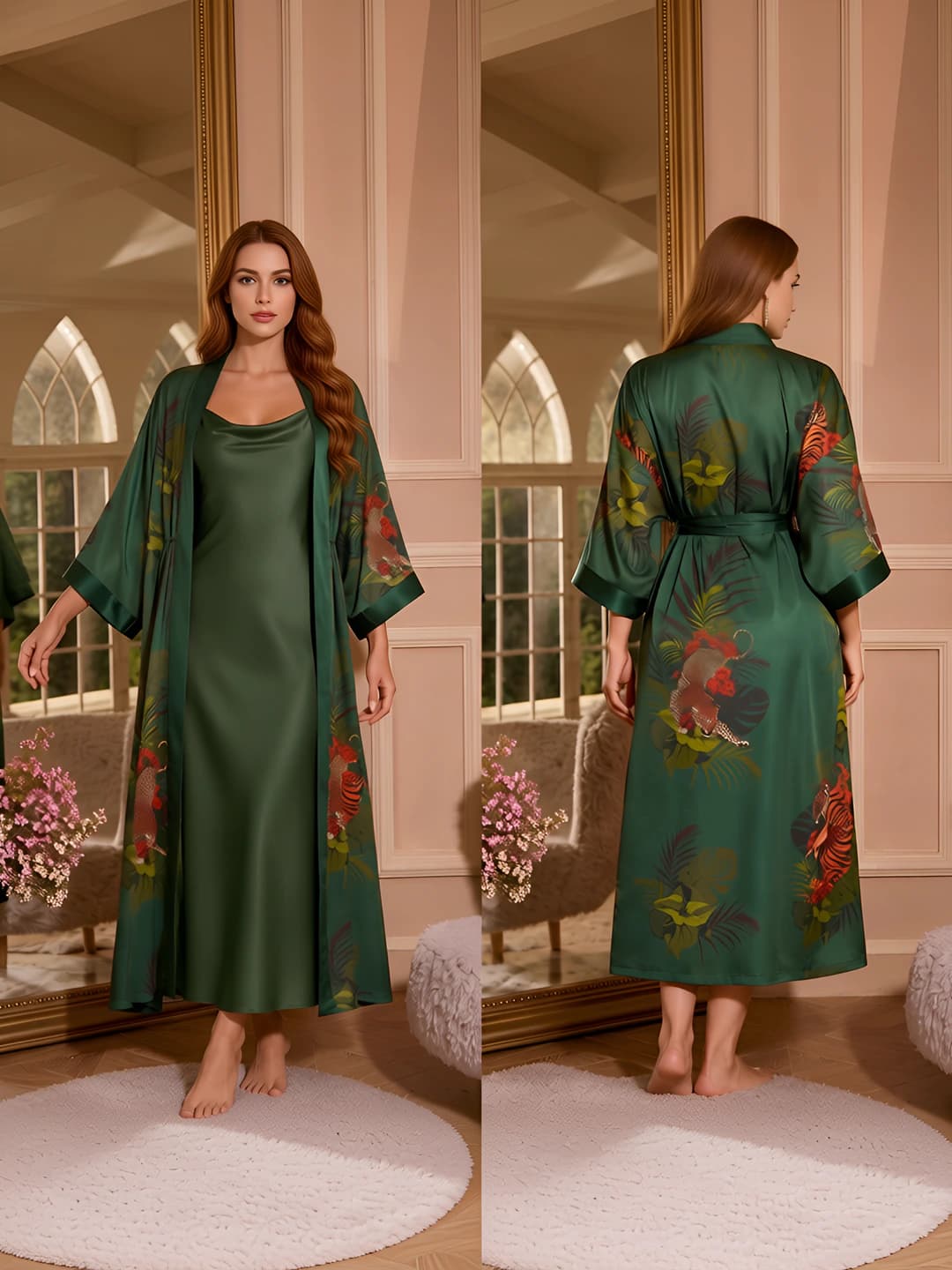 3430 Green leopard floral (set)
