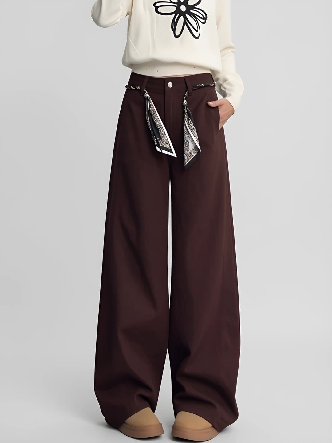 Women's wide and flared jeans, Korean style, high waist, straight cut, loose fit, trousers, zip, casual