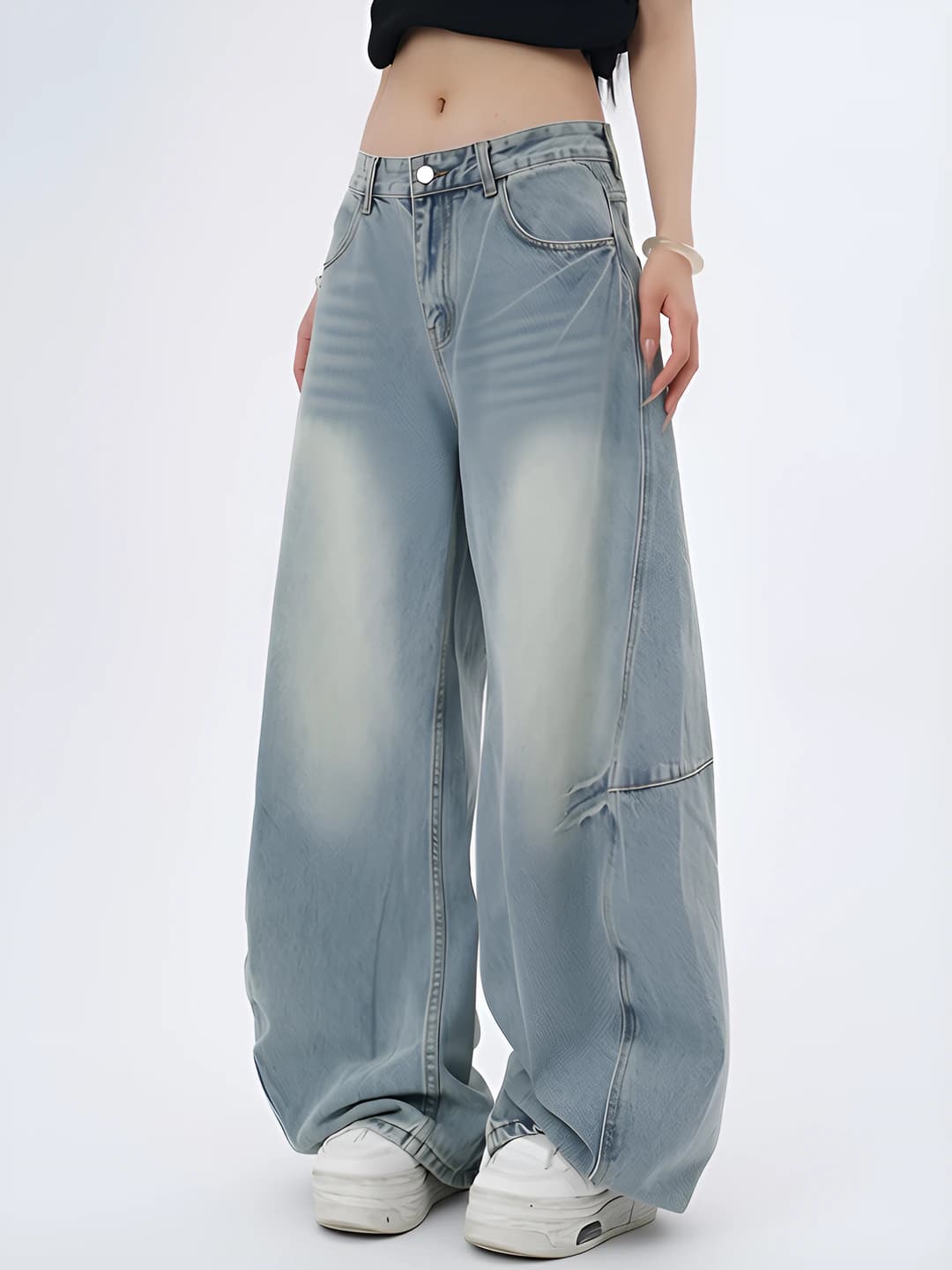 Women's wide and flared jeans: high waist, straight cut, loose fit, slimming, trousers, spring-autumn, casual style