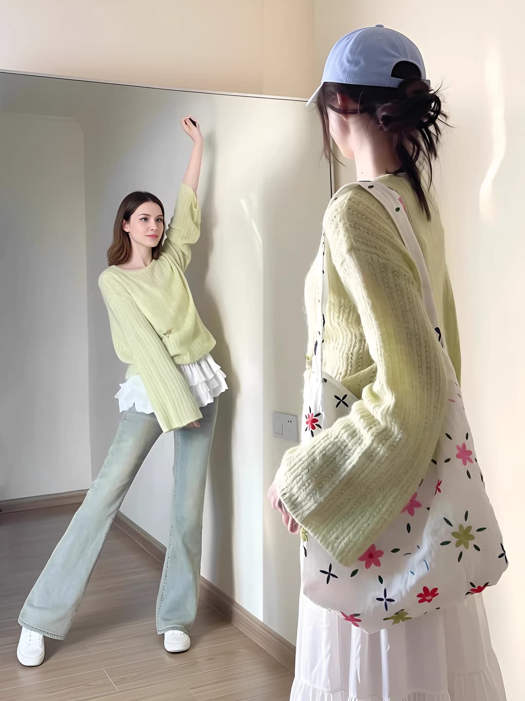 Women's summer knit top, crew neck, long sleeve, solid colour, sun-protective, retro style