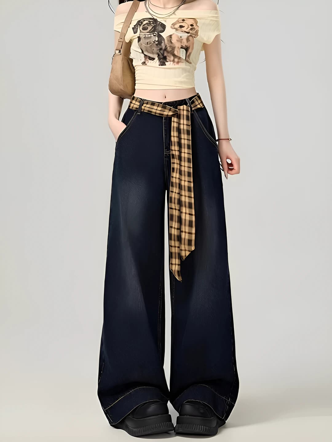 Ayollar uchun keng va klesh jinsi shimlar, bahor-kuz, baland bel, bo'sh (oversize), nozik ko'rsatadigan, kundalik