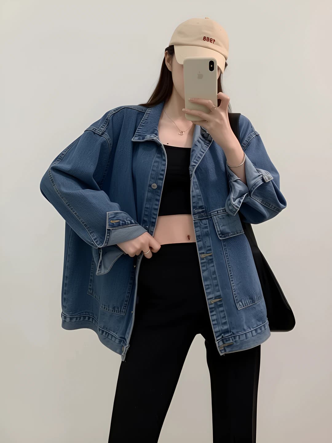 Ayollar uchun 2026 bahor-kuz denim kurtkasi, koreys uslubida, bo'sh (oversize) kesim, retro, uzun yeng, POLO yoqa
