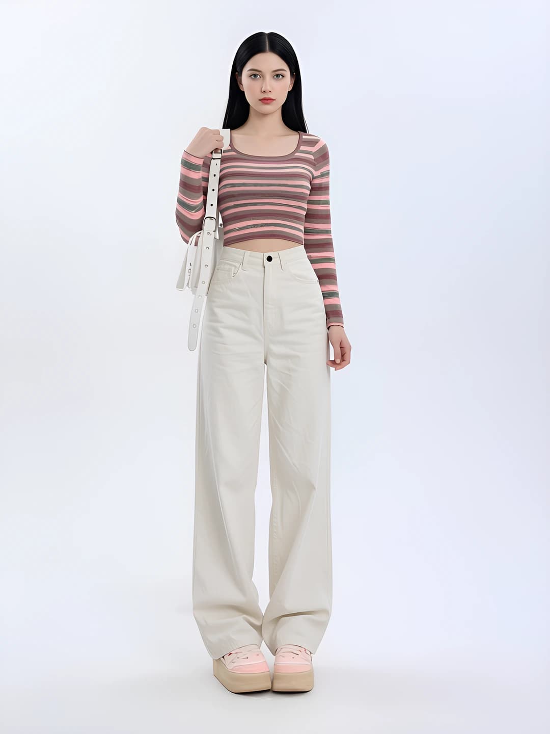 Women's wide and flared jeans 2026 spring-autumn, high waist, straight cut, loose fit, slimming, trousers, casual style