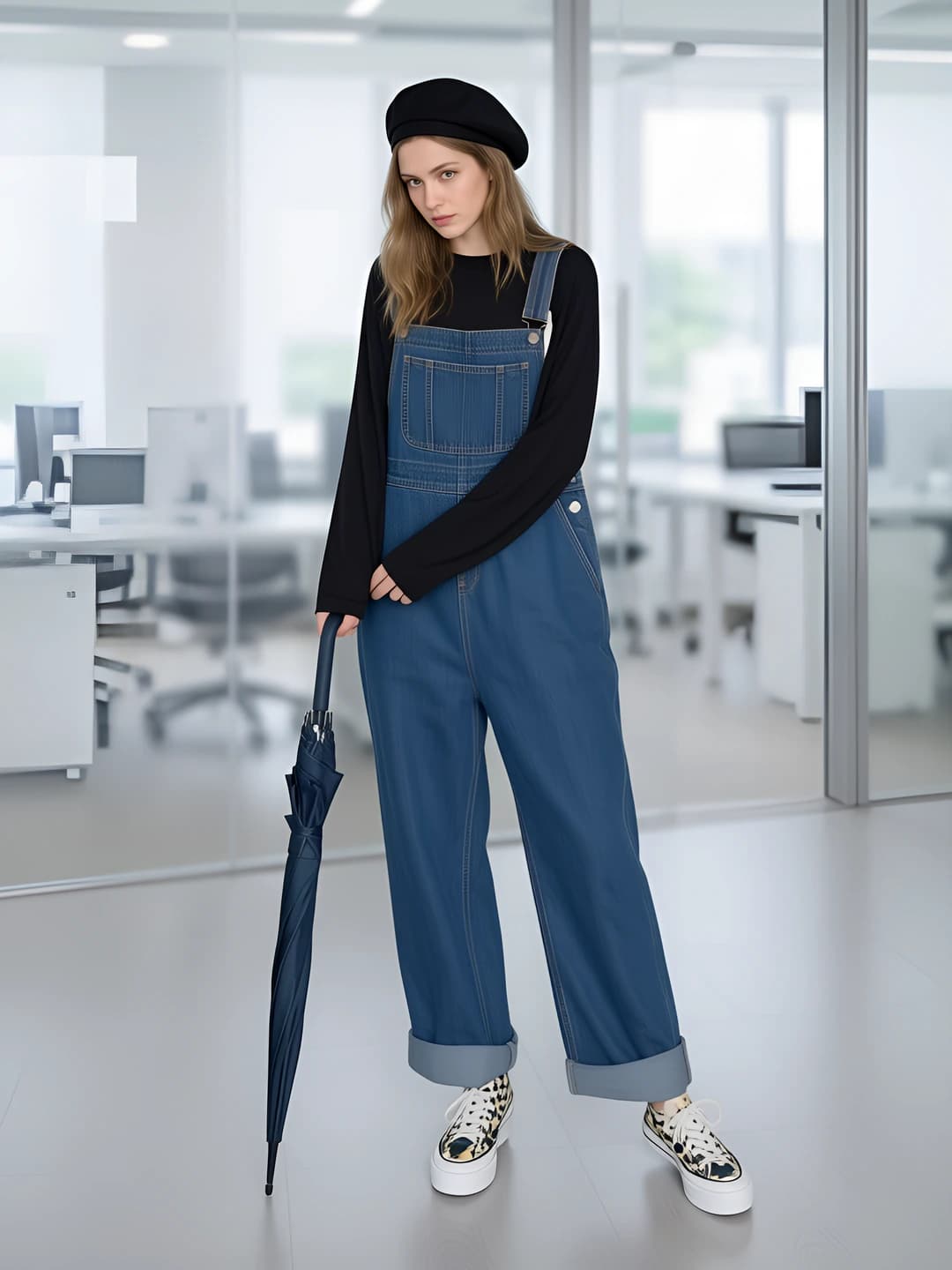 Women's 2026 spring-autumn denim overalls, loose fit, straight cut, high waist, slimming, trousers, casual style