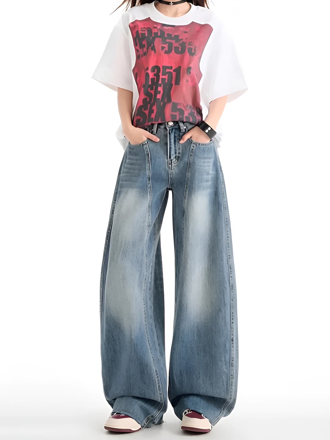 Women's high waist loose fit wide-leg jeans for spring-autumn