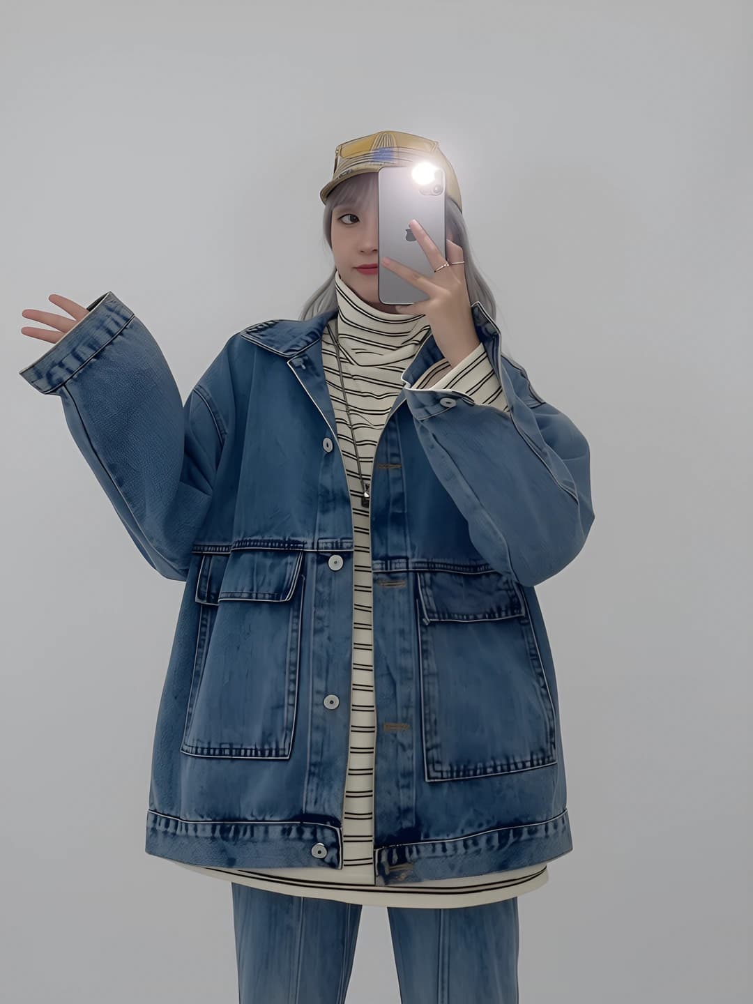 Ayollar uchun denim kurtka, 2026 bahor-kuz, koreys uslubida, Harajuku uslubida, retro, bo'sh (oversize), kundalik