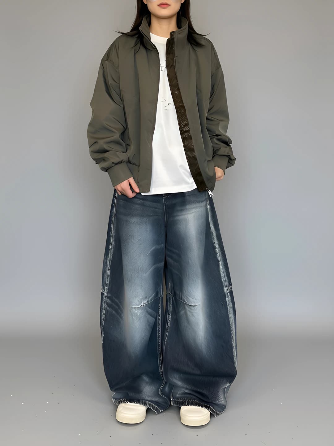 Women's wide and flared jeans, high waist, loose fit, trousers, spring-autumn, casual style