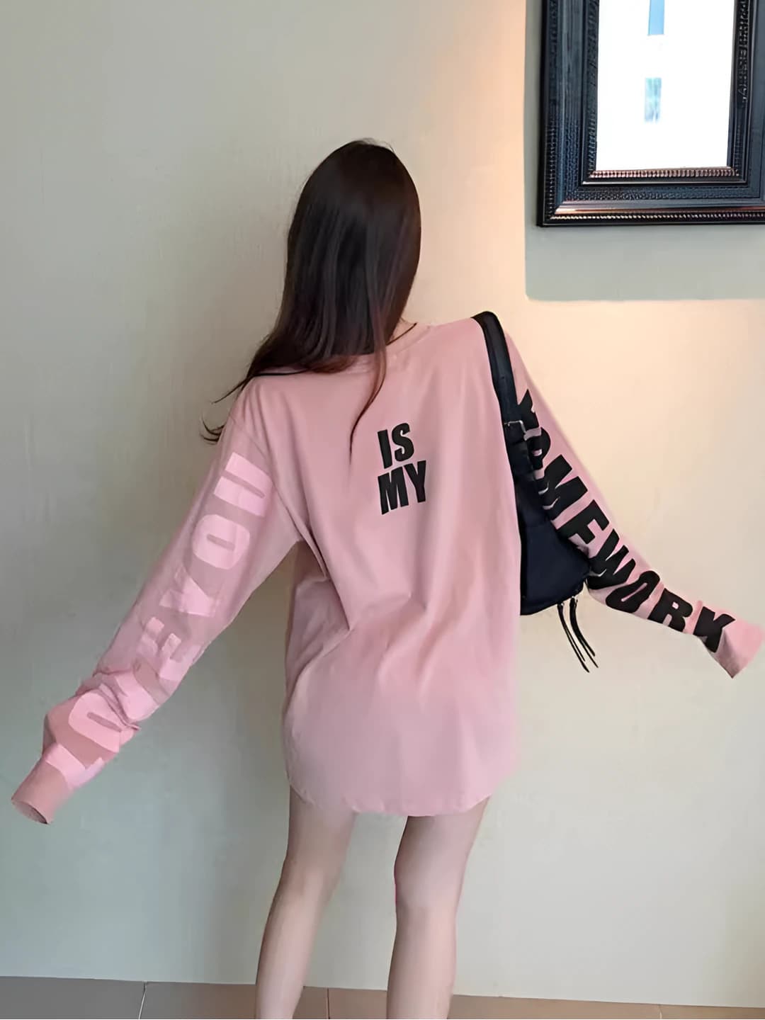 Women's spring-autumn Korean style loose fit slimming long sleeve printed longsleeve