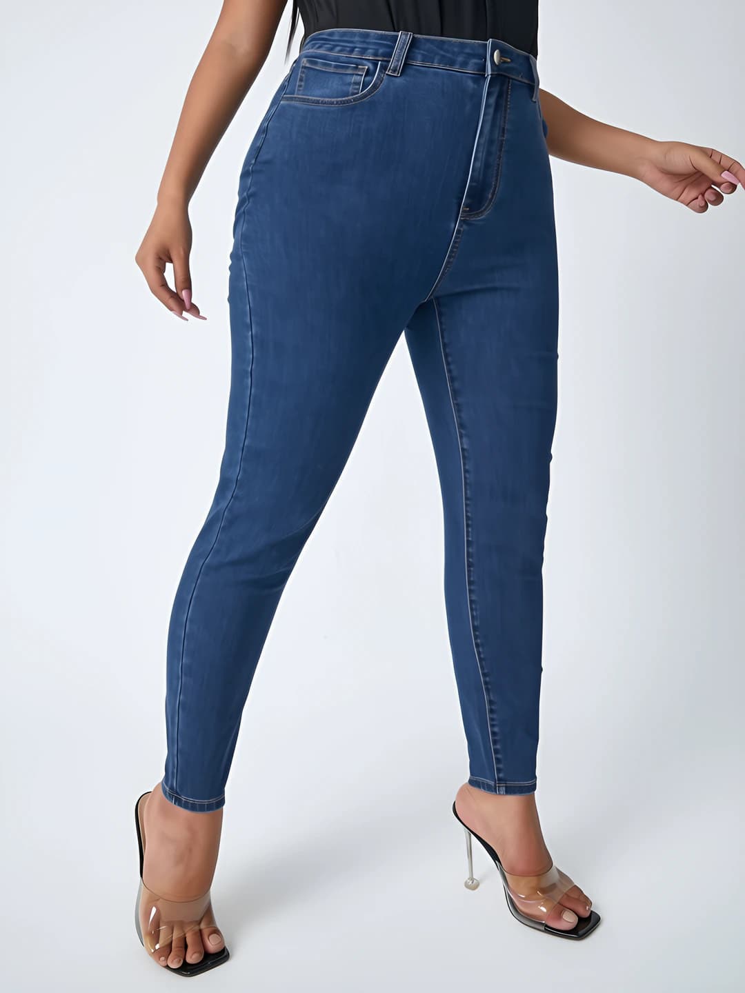 Women's plus size slim-fit jeans, trousers, mid waist, stretch, solid colour