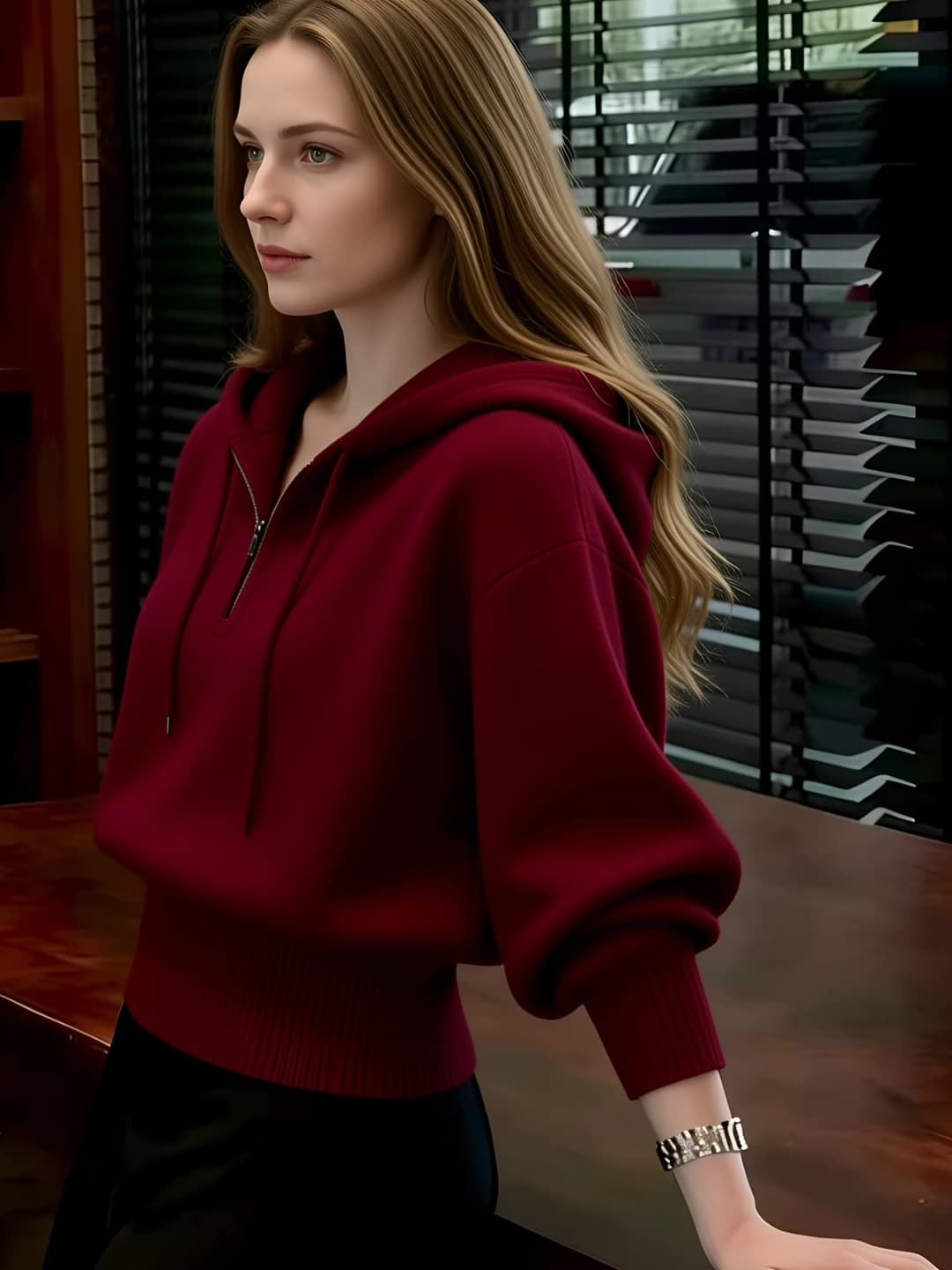 Women's autumn-winter hooded knit sweater, loose fit, slimming, solid colour, long sleeve, thick knit top