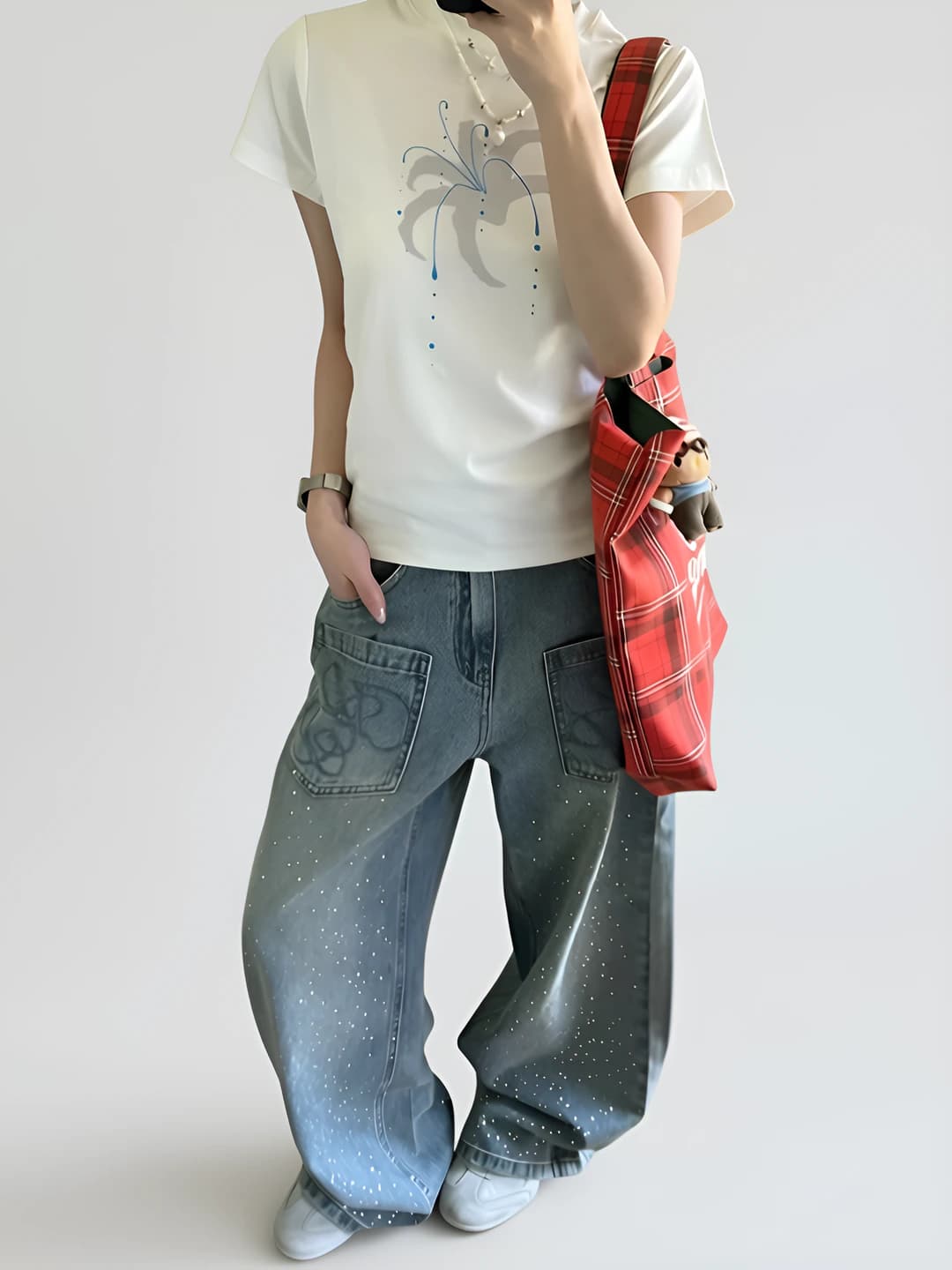 Women's wide and flared jeans, high waist, trousers, spring-autumn, casual style