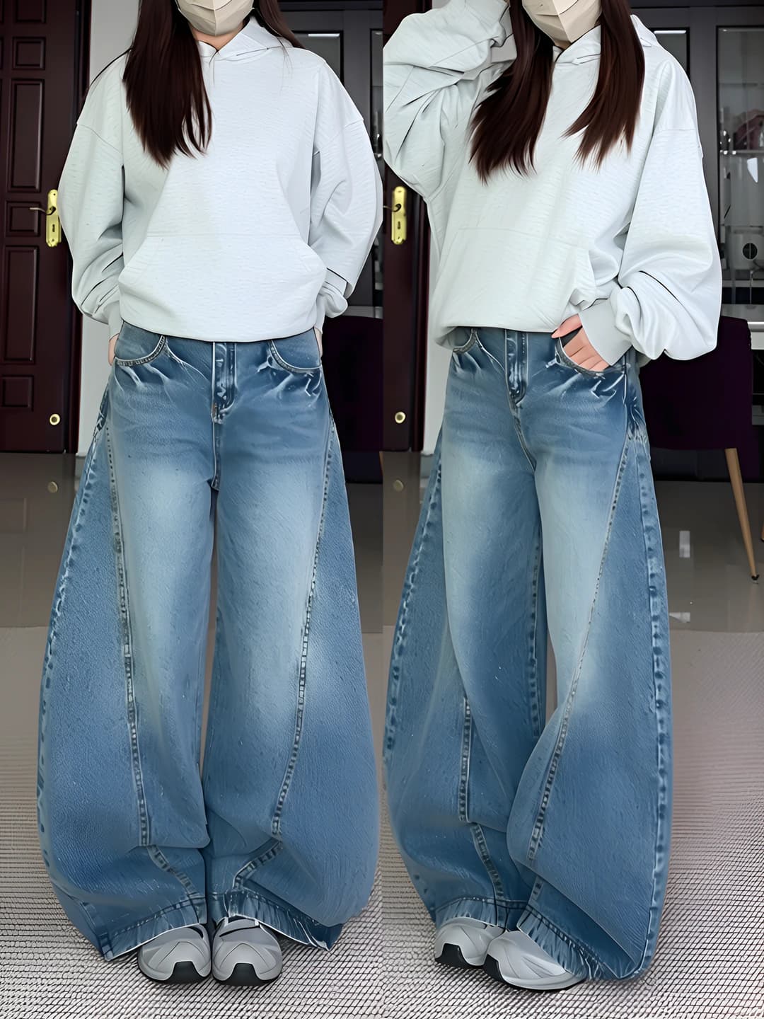Women's high waist loose fit straight cut long jeans for spring-autumn
