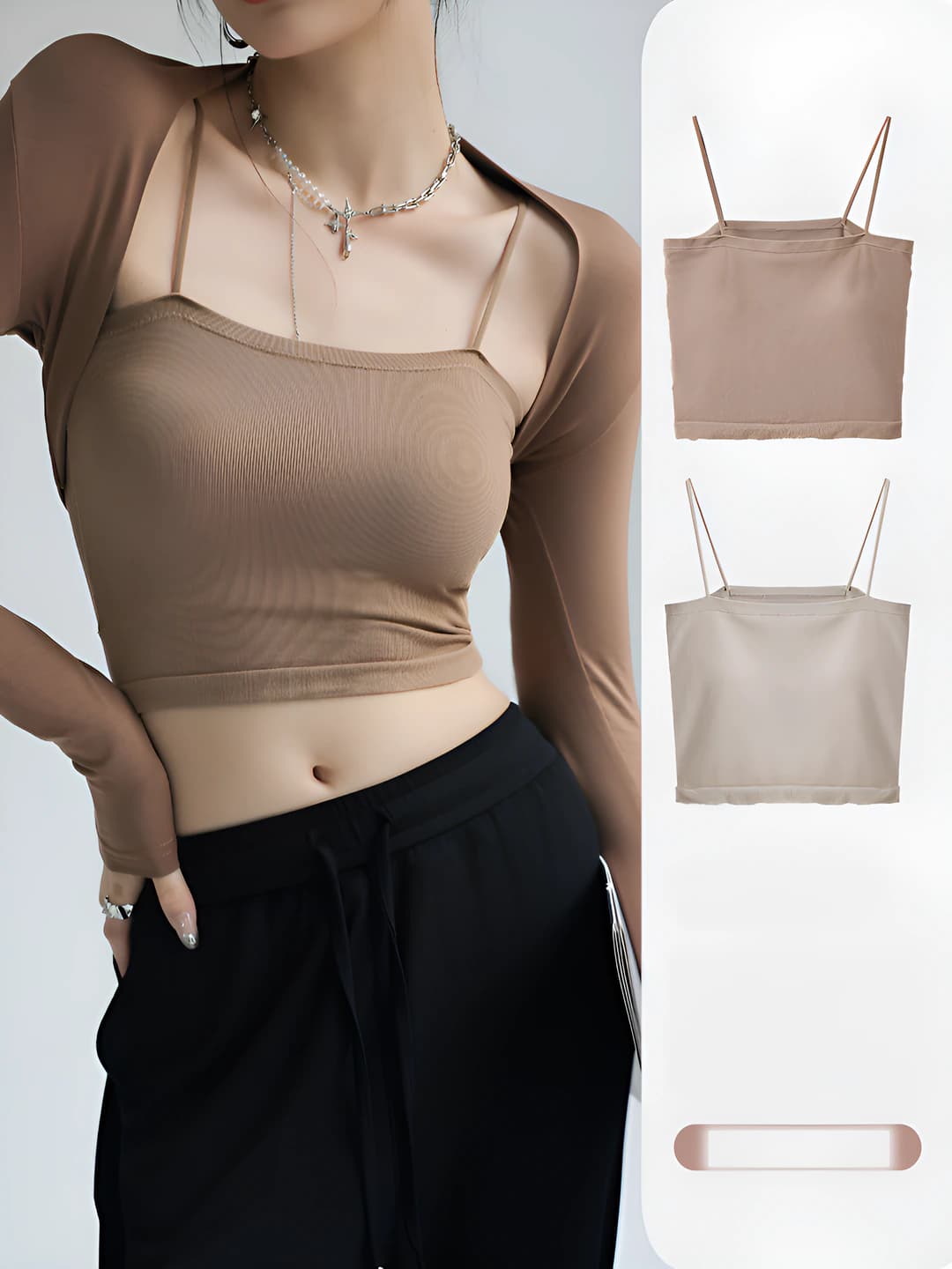 Women's summer strap top with built-in bra pads, slim fit, cropped, solid colour, casual style tank top
