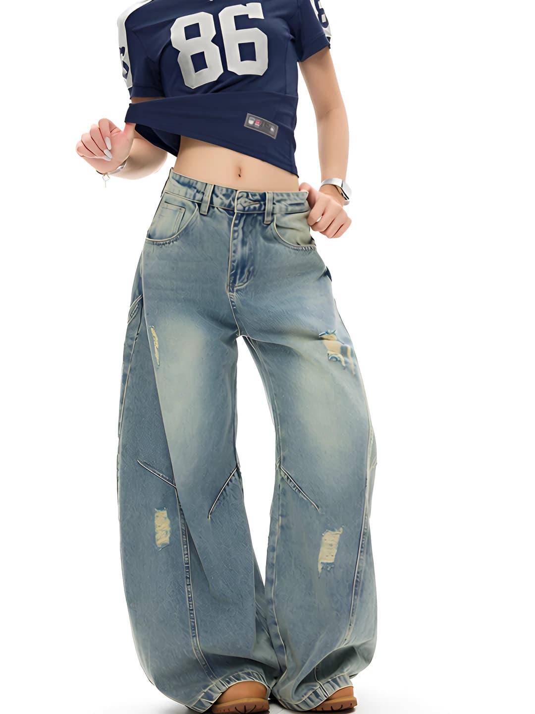 Women's wide and flared jeans, high waist, loose fit, spring-autumn, Korean style, casual