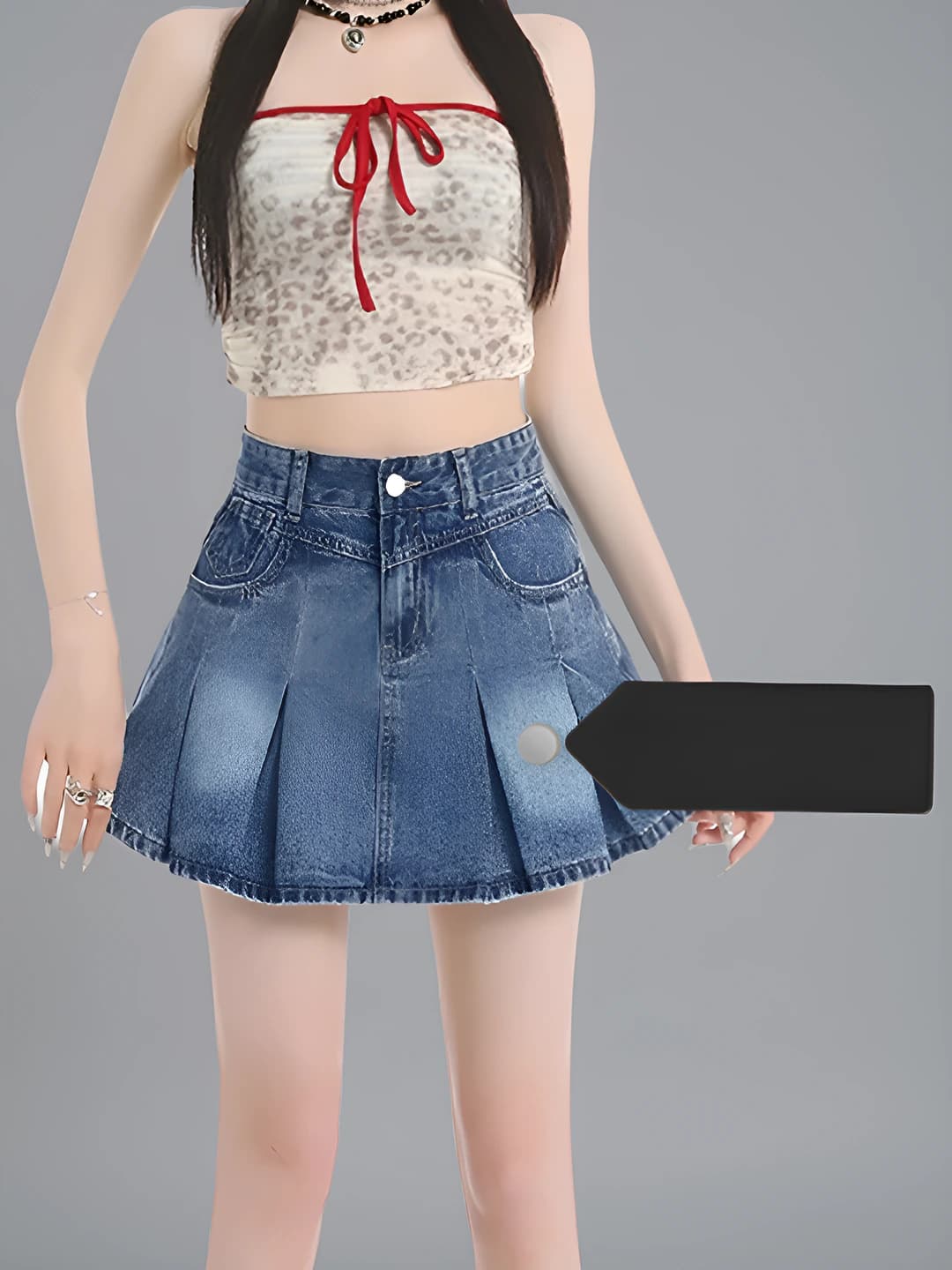Women's denim skirt: solid colour, mini, loose fit, spring-autumn