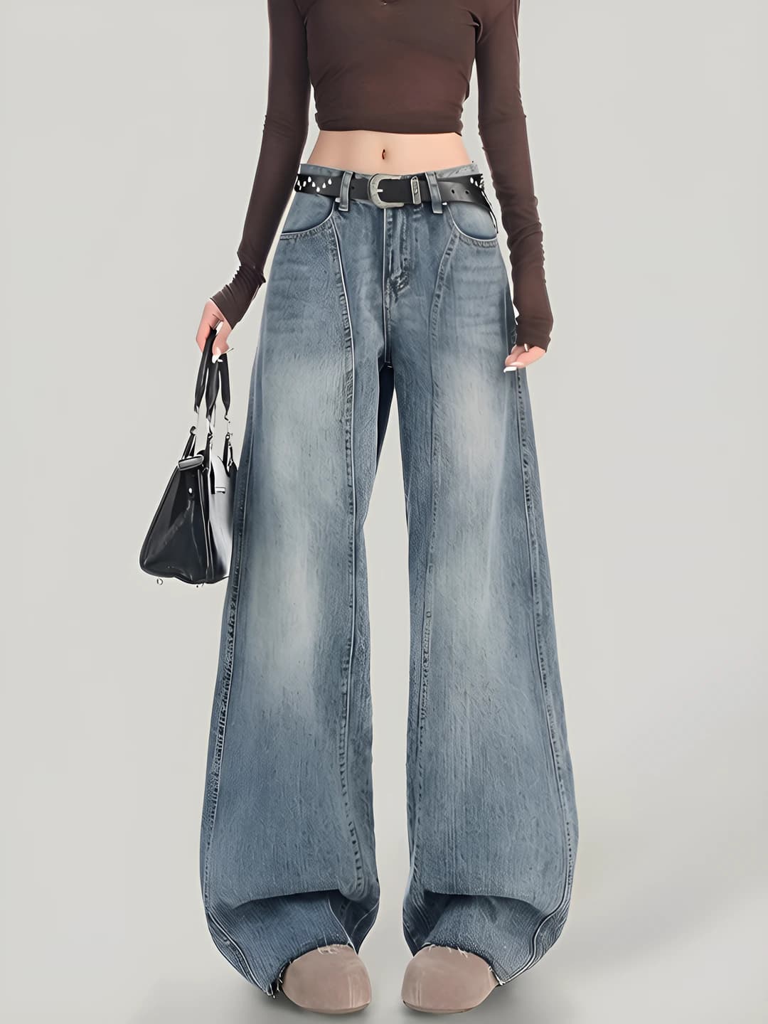Ayollar uchun bahor-kuzgi baland bel, nozik ko'rsatadigan, bo'sh (oversize) keng va klesh jinsi shimlar
