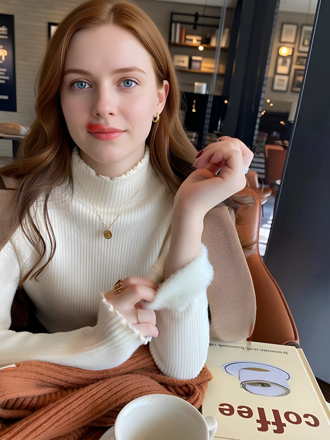 Women's fleece-lined, thickened, slim fit, long sleeve, mock neck, solid colour, autumn-winter turtleneck