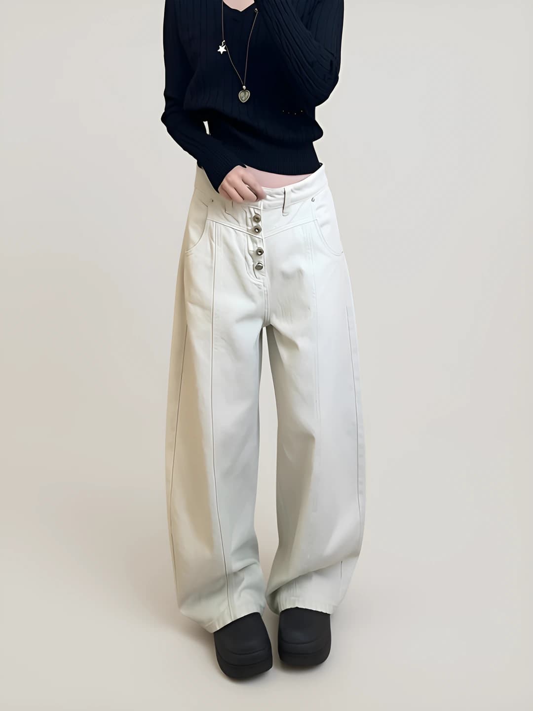 Women's high waist straight cut loose fit wide and flared jeans for spring-autumn, slimming effect, casual style