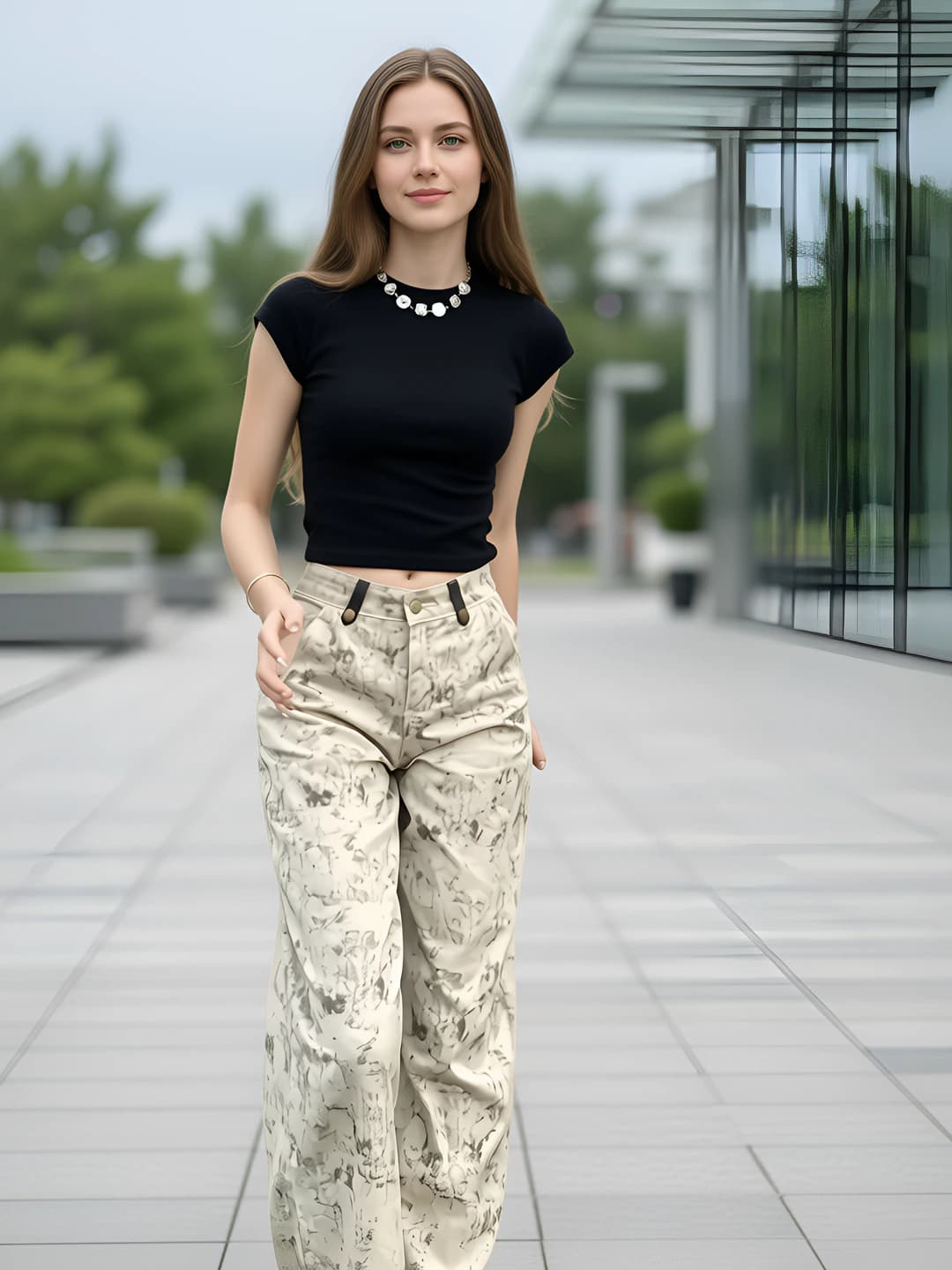 Women's retro tie-dye wide-leg jeans, spring-autumn, loose fit, slimming, straight cut, high waist, trousers