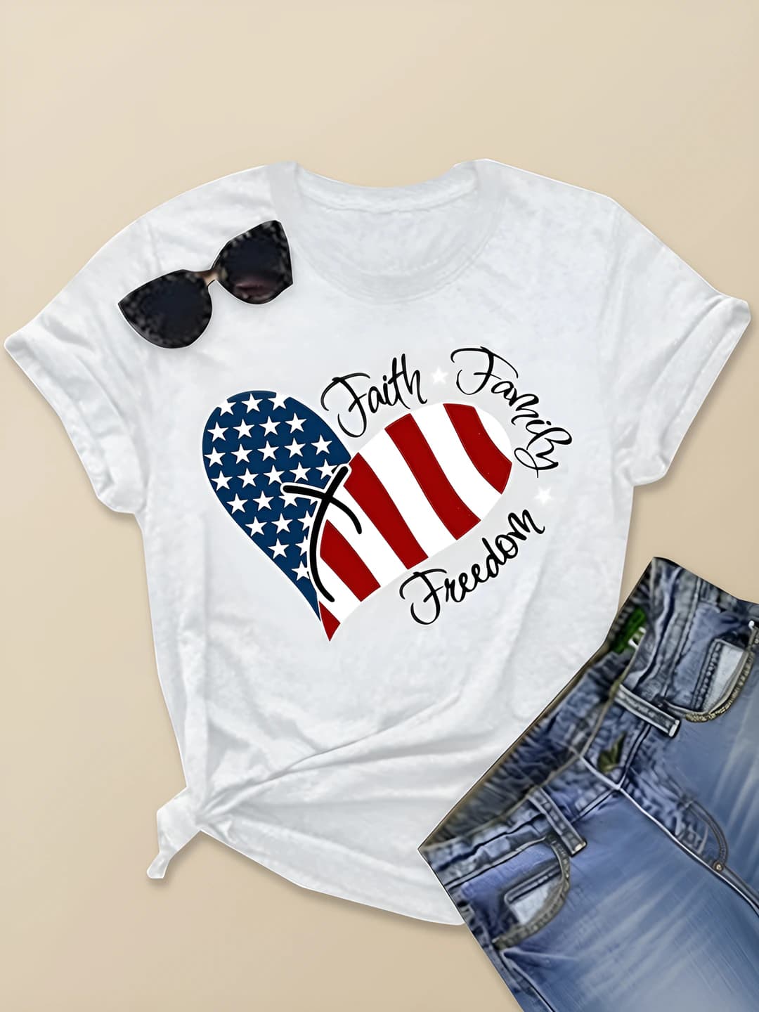 Women's 2026 American flag printed crew neck short sleeve T-shirts