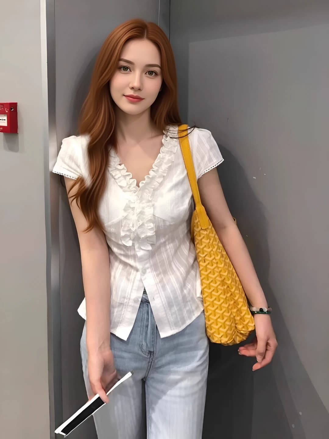 Women's summer retro short sleeve blouse with V-neck, slim fit, slimming, solid colour, white