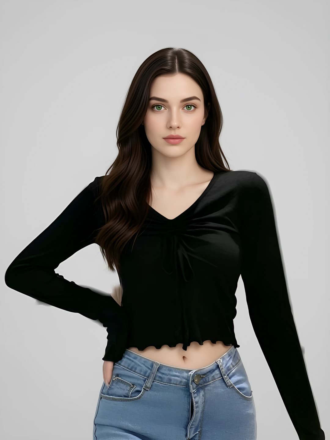 Women's autumn slim fit long sleeve V-neck modal t-shirt