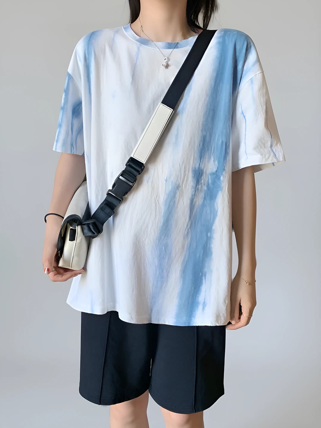 Women's tie-dye short sleeve t-shirt, 2026, Korean style, loose fit, crew neck, printed