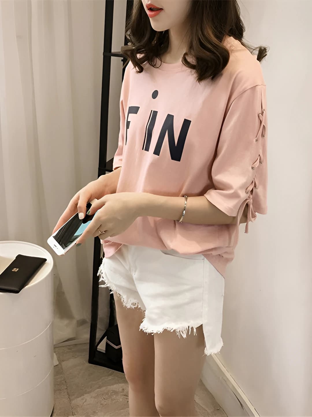 Women's Korean style loose fit short sleeve crew neck solid colour t-shirt