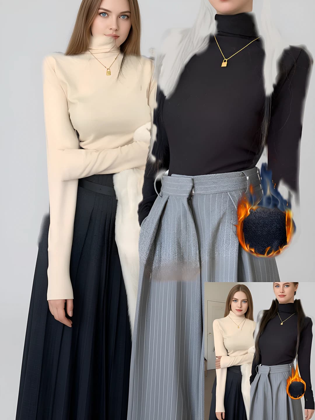 Women's high neck long sleeve turtleneck, thickened, slim fit, slimming, warm, for autumn-winter
