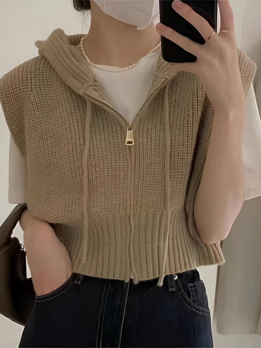 Women's Korean style retro casual sleeveless short zip vest