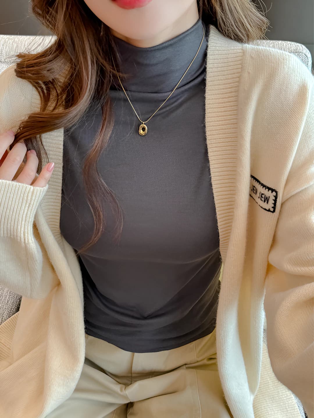 Women's long-sleeve mock-neck base layer top, slim fit, stretch, for spring-autumn-winter