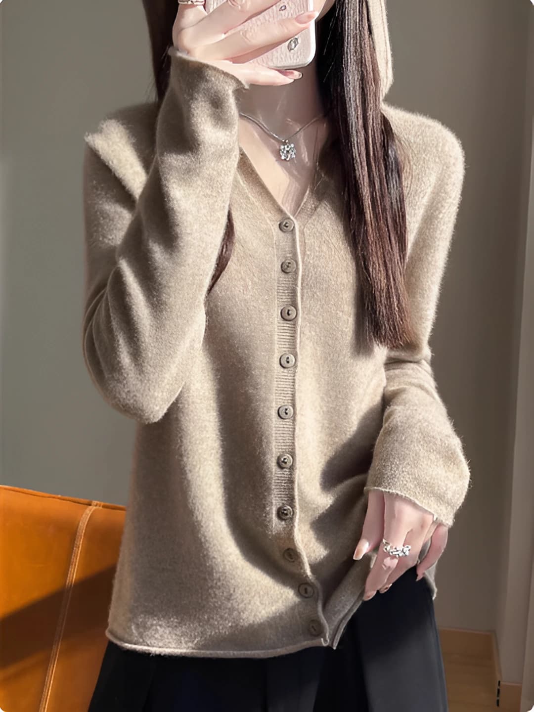Women's sleeveless, long sleeve, 3D pattern, hooded, thin, non-iron, layering, spring-autumn hooded cardigan sweater